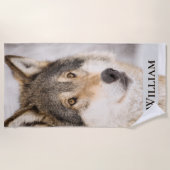 Wolf-kop wilde dieren winterbos strandlaken (Voorkant)