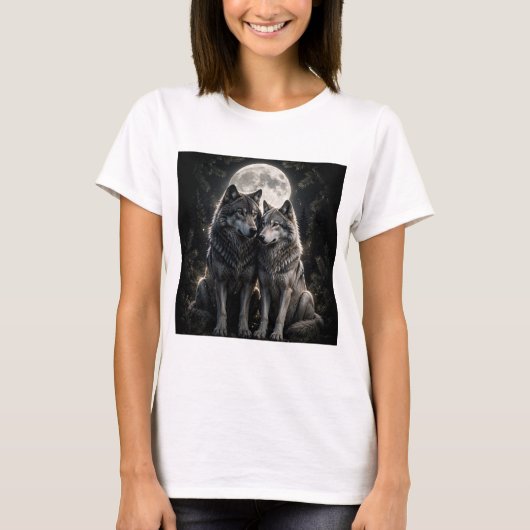 Wolf Koppel Volle Maan Dames T-Shirt (Voorkant)