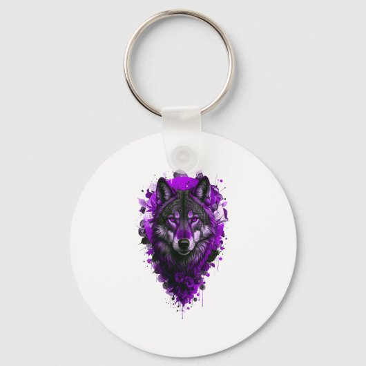 Wolf Kunst - Paarse Sticker  Sleutelhanger (Voorkant)