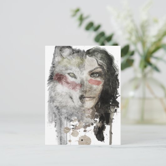 Wolf Lady Briefkaart (Staand voorkant)