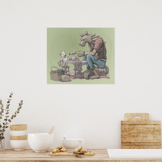 Wolf & Lamb Tea Party Poster (Keuken)
