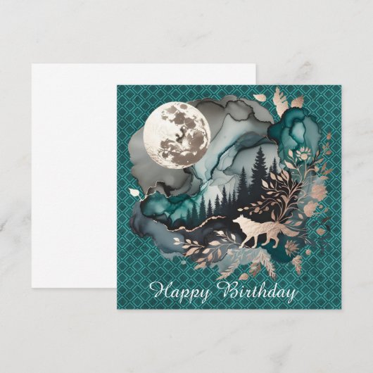 Wolf Landscape & Moon Happy Birthday Mannen (Voorkant / Achterkant)