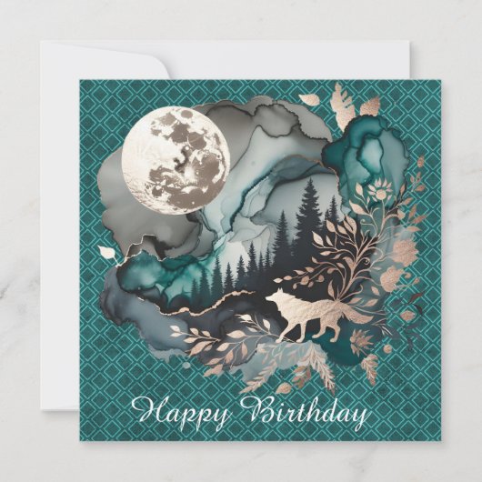 Wolf Landscape & Moon Happy Birthday Mannen (Voorkant)