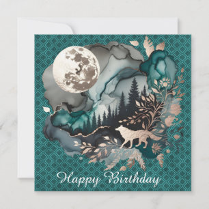 Wolf Landscape & Moon Happy Birthday Mannen