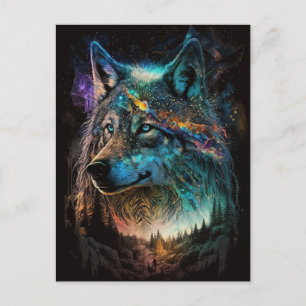 Wolf Landscape Surreal Fantasy Briefkaart