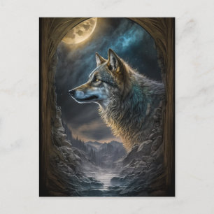 Wolf Landscape Surreal Fantasy Briefkaart