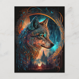 Wolf Landscape Surreal Fantasy Briefkaart