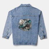 Wolf Landschap met Moon Gold N Blauwgroen Denim Jacket (Achterkant)