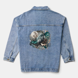 Wolf Landschap met Moon Gold N Blauwgroen Denim Jacket