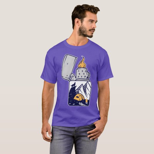 Wolf Lighter Night Camping Hiker Fire friends T-shirt (Voorkant volledig)