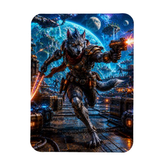 Wolf-Like Alien Pirate — Running Assault Magneet (Verticaal)