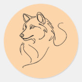 Wolf LineArt Minimalist Ronde Sticker (Voorkant)