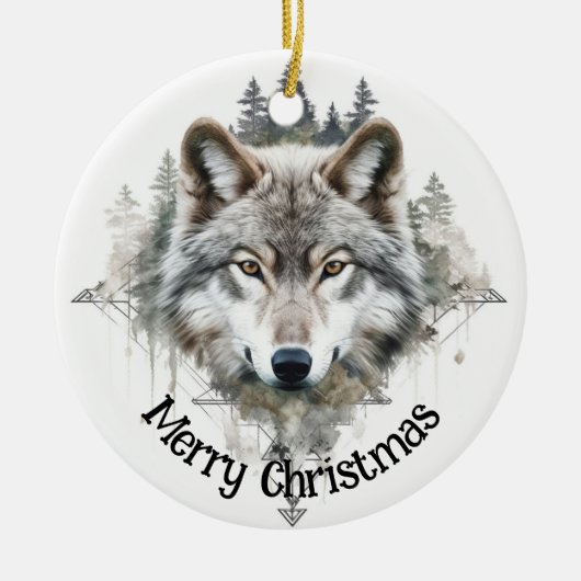 Wolf Logo Wolven Natuur Custom Visitekaartje Keramisch Ornament (Voorkant)