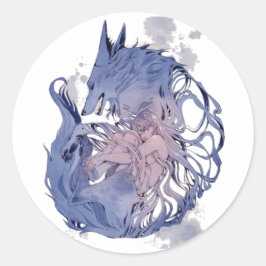 Wolf lover dame meisje ronde sticker