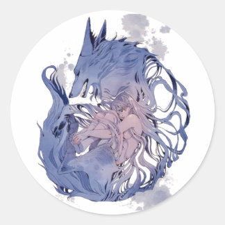 Wolf lover dame meisje ronde sticker