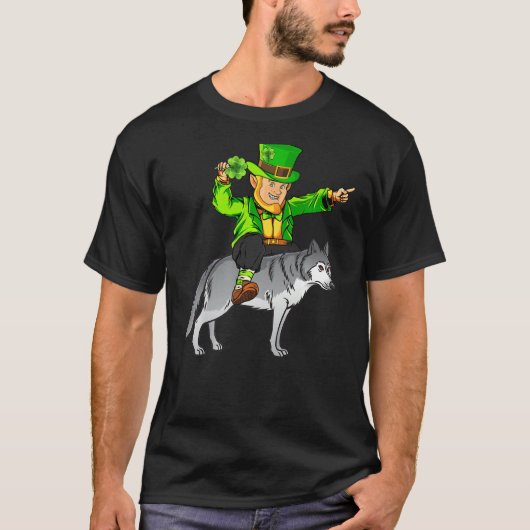 Wolf Lover Leprechaun Riding Wolf St Patrick S Day T-shirt (Voorkant)