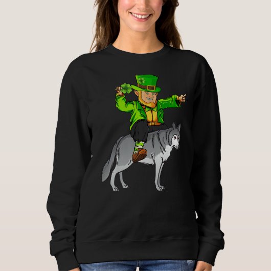 Wolf Lover Leprechaun Riding Wolf St Patrick S Day Trui (Voorkant)