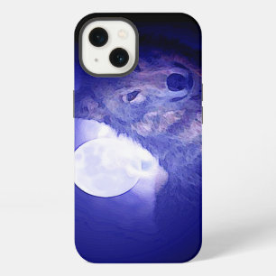Wolf, Maan & Blauwe Nacht iPhone 13 Hoesje