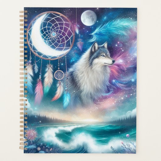 Wolf, Maan en een Dreamcatcher en Waves Planner (Voorkant)