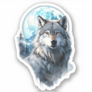 Wolf Maan Grafiek Huilend, Onder Volle Maan Nacht Sticker