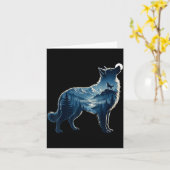 Wolf maanverlichte berg bos blootstelling kunst kaart (Gele Bloem)