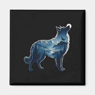 Wolf maanverlichte berg bos blootstelling kunst  magneet