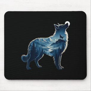 Wolf maanverlichte berg bos blootstelling kunst muismat