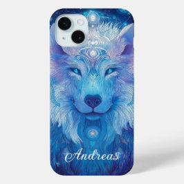 Wolf Magie Blau iPhone 15 Mini Hoesje
