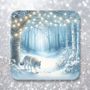 Wolf Magisch betoverd kerstbos Vierkante Sticker
