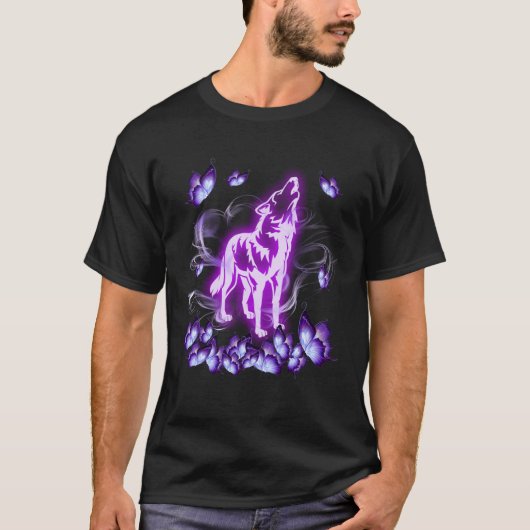 Wolf magische paarse vlinder wolf t-shirt (Voorkant)