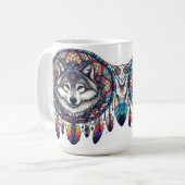 Wolf Mandala Design met Dreamcatcher en veren Koffiemok (Voorkant links)