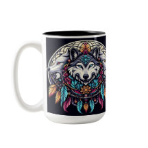 Wolf Mandala Met Levendige Kleuren en Droomvanger