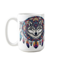 Wolf Mandala Ontwerp Met Droomvanger en Veren
