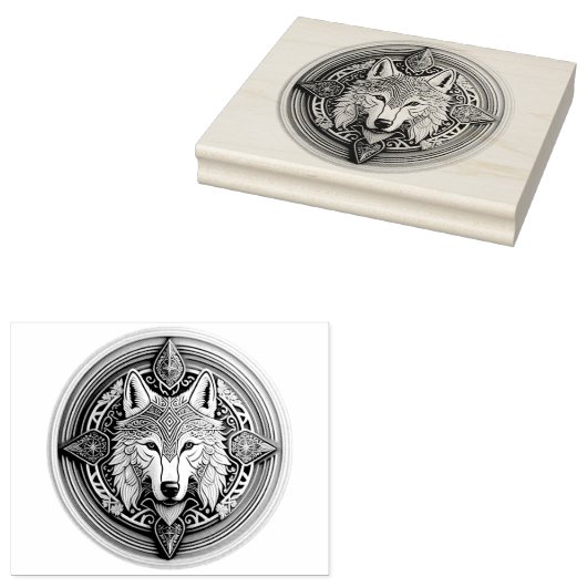Wolf Mandala Rubberstempel (Gestempeld)