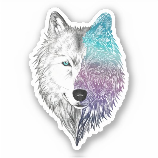 Wolf Mandala voor Wolf Lover Wolf Love Sticker (Voorkant)