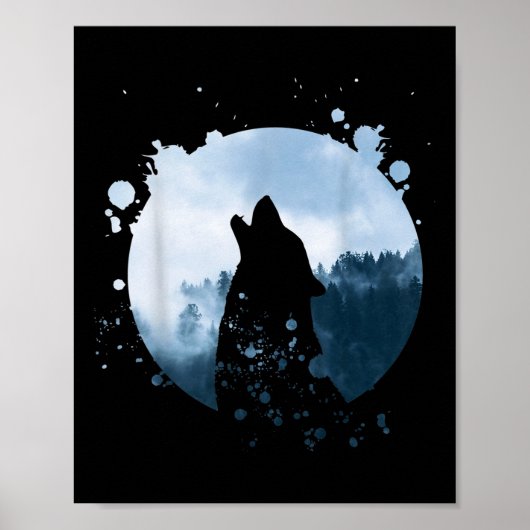 Wolf Mannen Silhouette Dier Motief Milieu Poster (Voorkant)
