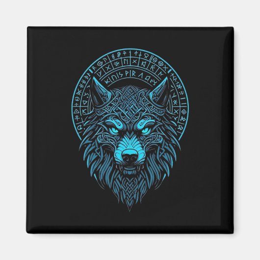 Wolf Mask Odin runt Noors kompas Viking Magneet (Voorkant)