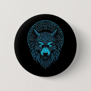 Wolf Mask Odin runt Noors kompas Viking Ronde Button 5,7 Cm