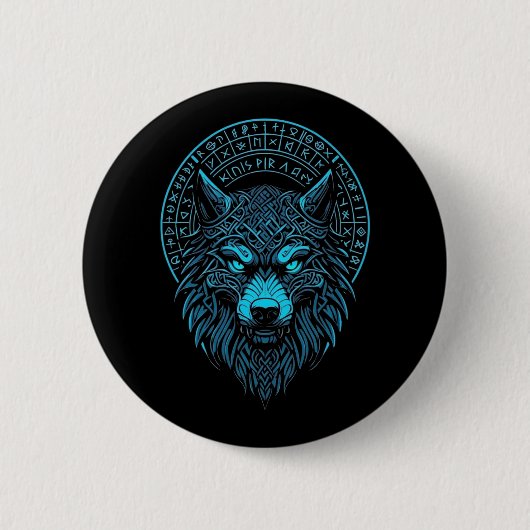 Wolf Mask Odin runt Noors kompas Viking Ronde Button 5,7 Cm (Voorkant)