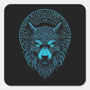 Wolf Mask Odin runt Noors kompas Viking Vierkante Sticker