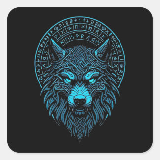 Wolf Mask Odin runt Noors kompas Viking Vierkante Sticker
