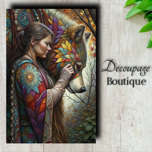 Wolf Meisje Decoupage Tissuepapier