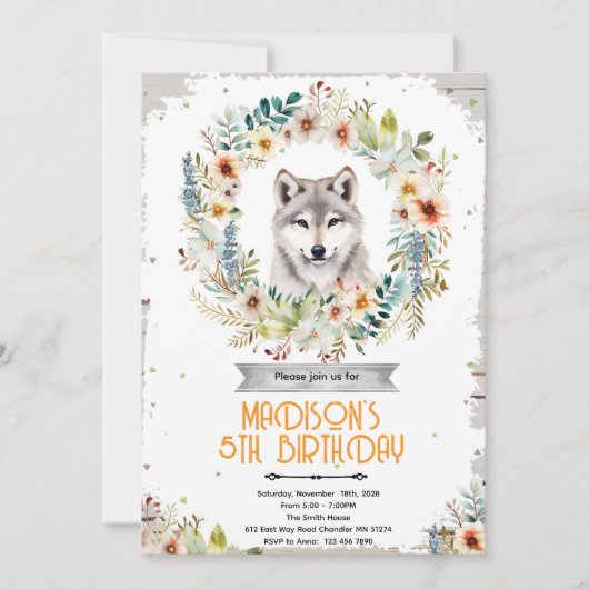Wolf meisje verjaardagsfeest uitnodiging (Voorkant)