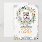 Wolf meisje verjaardagsfeest uitnodiging (Voorkant / Achterkant)