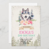Wolf meisje verjaardagsfeestje uitnodiging (Voorkant / Achterkant)