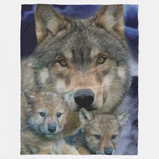 WOLF met 2 CUBS Fleece Deken (Voorkant)