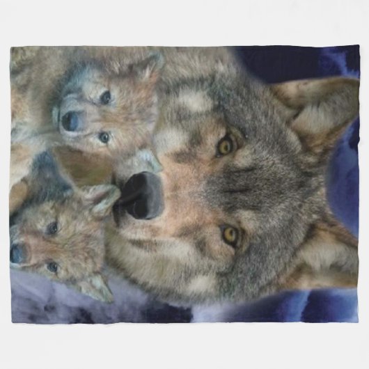 WOLF met 2 CUBS Fleece Deken (Voorkant (Horizontaal))