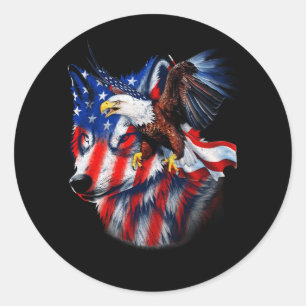 Wolf met Bald Eagle Amerikaanse vlag Independence  Ronde Sticker
