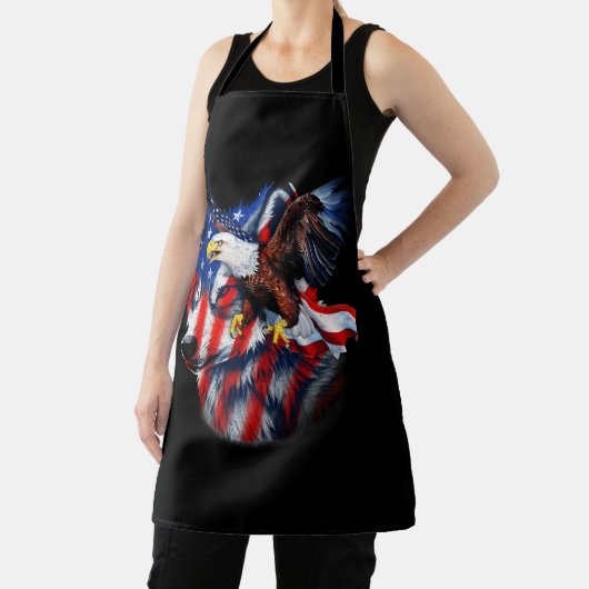 Wolf met Bald Eagle Amerikaanse vlag Independence  Schort (Insitu)