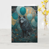 Wolf met ballonnen Verjaardag Kaart (Gele Bloem)